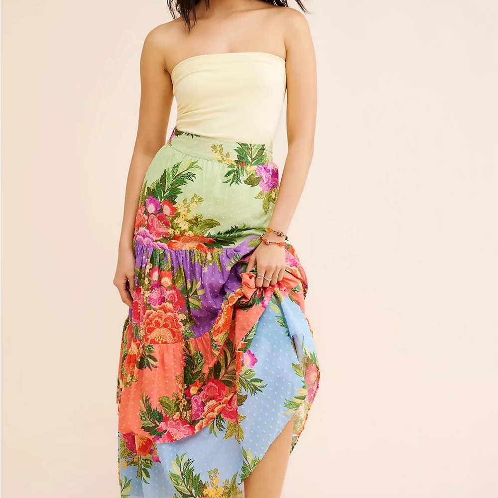 Farm Rio Anthropologie Floral Tiered Maxi Skirt// Size Small